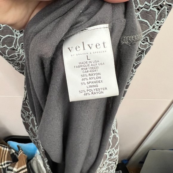 Velvet Gray and Blue Sheath Dress Stretchy Scoop Neck Short Sleeve Size Large - Picture 4 of 6